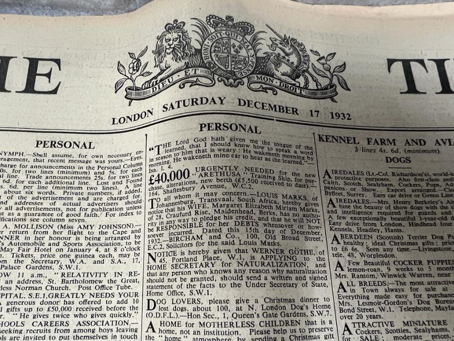 An original newspaper from 1932 17th December - Image 2 of 3
