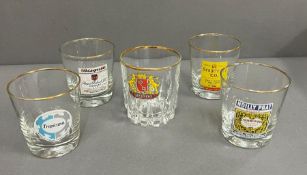 Five vintage advertising tumblers