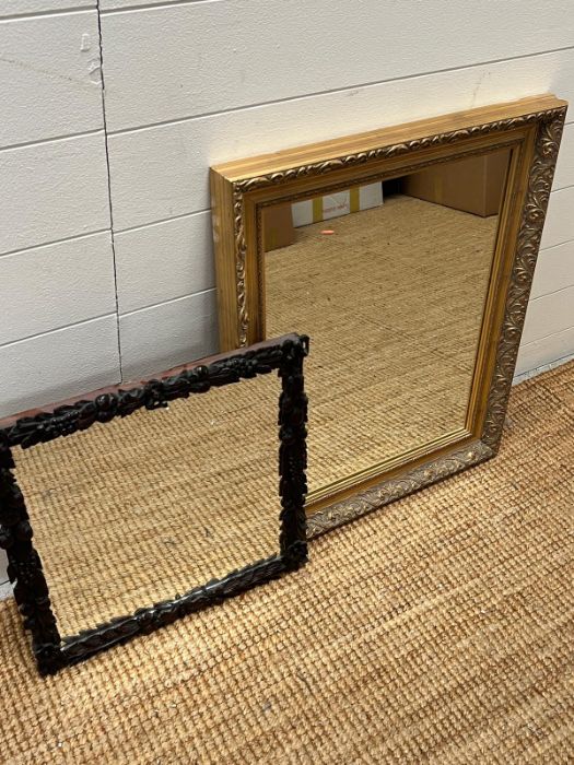 Two mirrors, one in a gilt frame and one black forest carved square mirror - Image 2 of 3