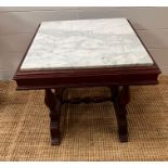 A low square marble top on turned legs (H44cm SQ50cm)