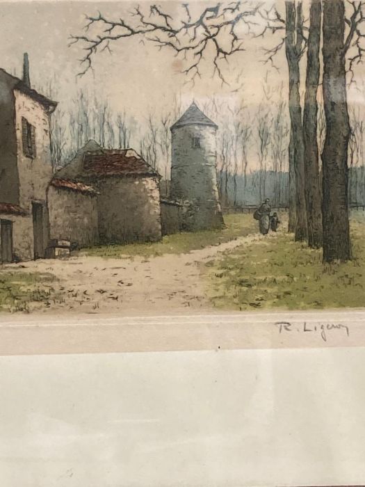 Two colour etchings of French country by Rene Ligeron , signed bottom right - Image 5 of 5