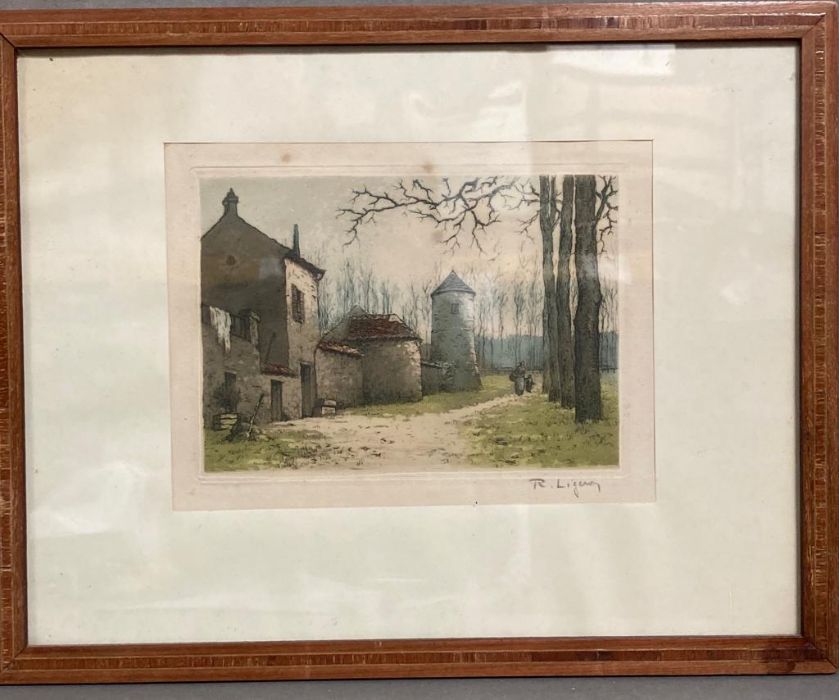 Two colour etchings of French country by Rene Ligeron , signed bottom right - Image 4 of 5