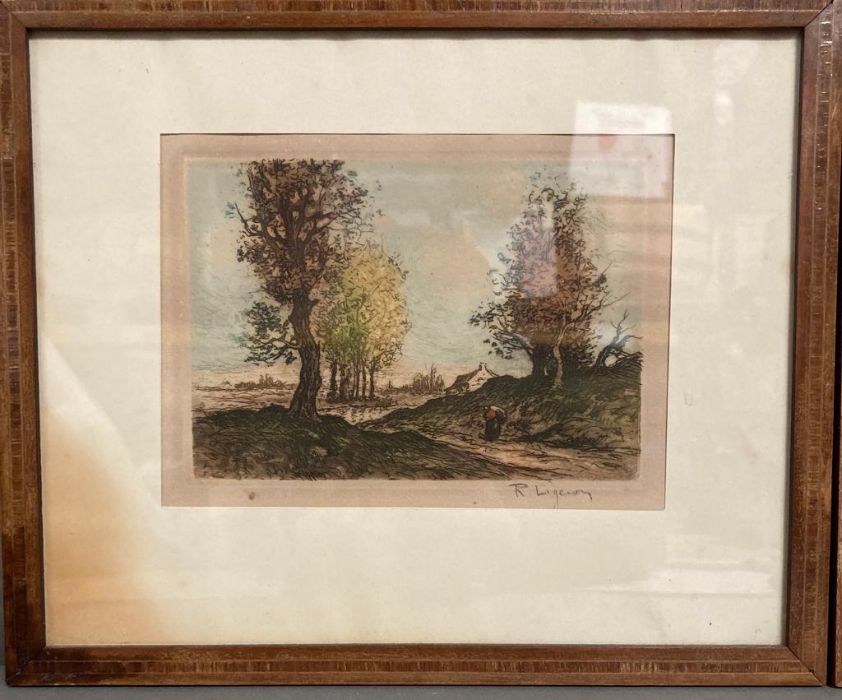 Two colour etchings of French country by Rene Ligeron , signed bottom right - Image 3 of 5
