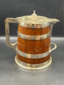 Large oak and silverplate beer or water jug H 21 cm