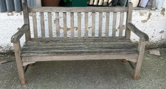 A wooden two seater reclaimed garden bench (H91cm W150cm D64cm)