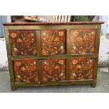 An oriental style two cupboard sideboard consisting of six hand painted panels depicting dragons and