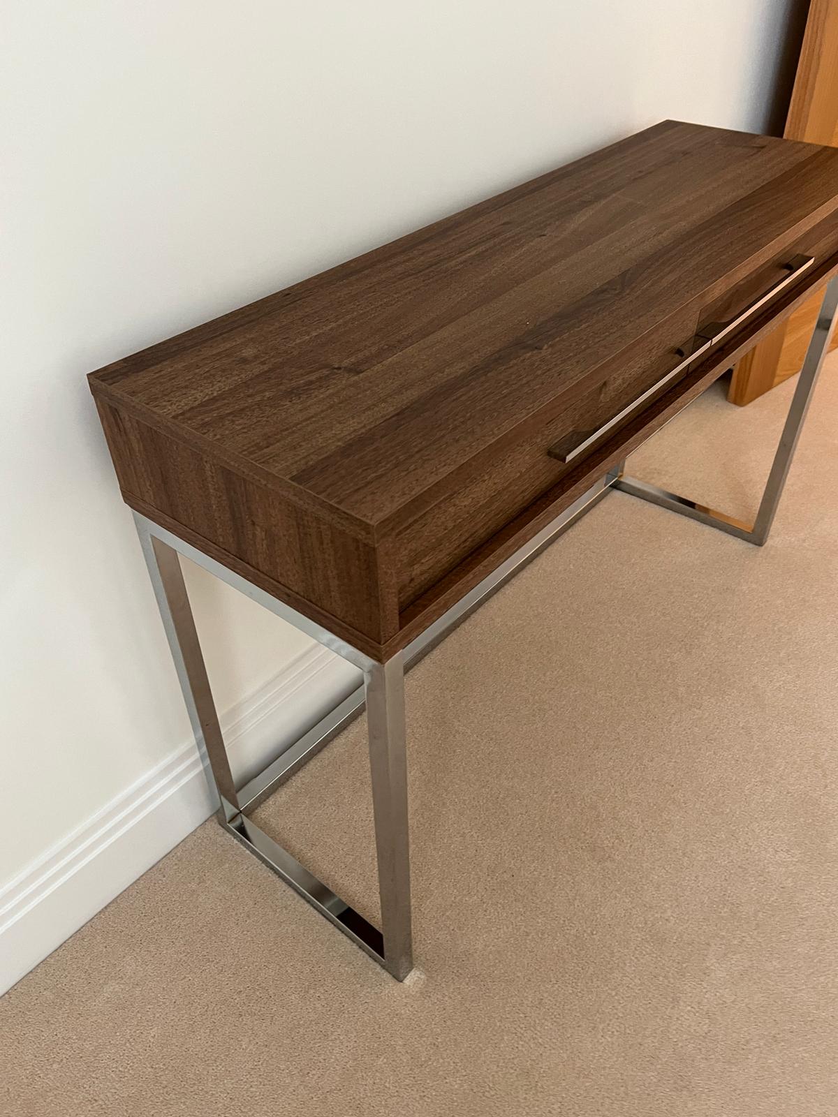 A console table on chrome legs and drawers to centre (110cm x 35cm x 72cm) - Image 2 of 5
