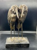 Bronze of pair of Storks on marble base signed to base (H38cm)