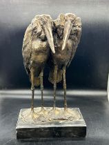 Bronze of pair of Storks on marble base signed to base (H38cm)