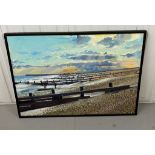 A sea shore scene with breakers signed lower right MP 104cm x 73cm AF