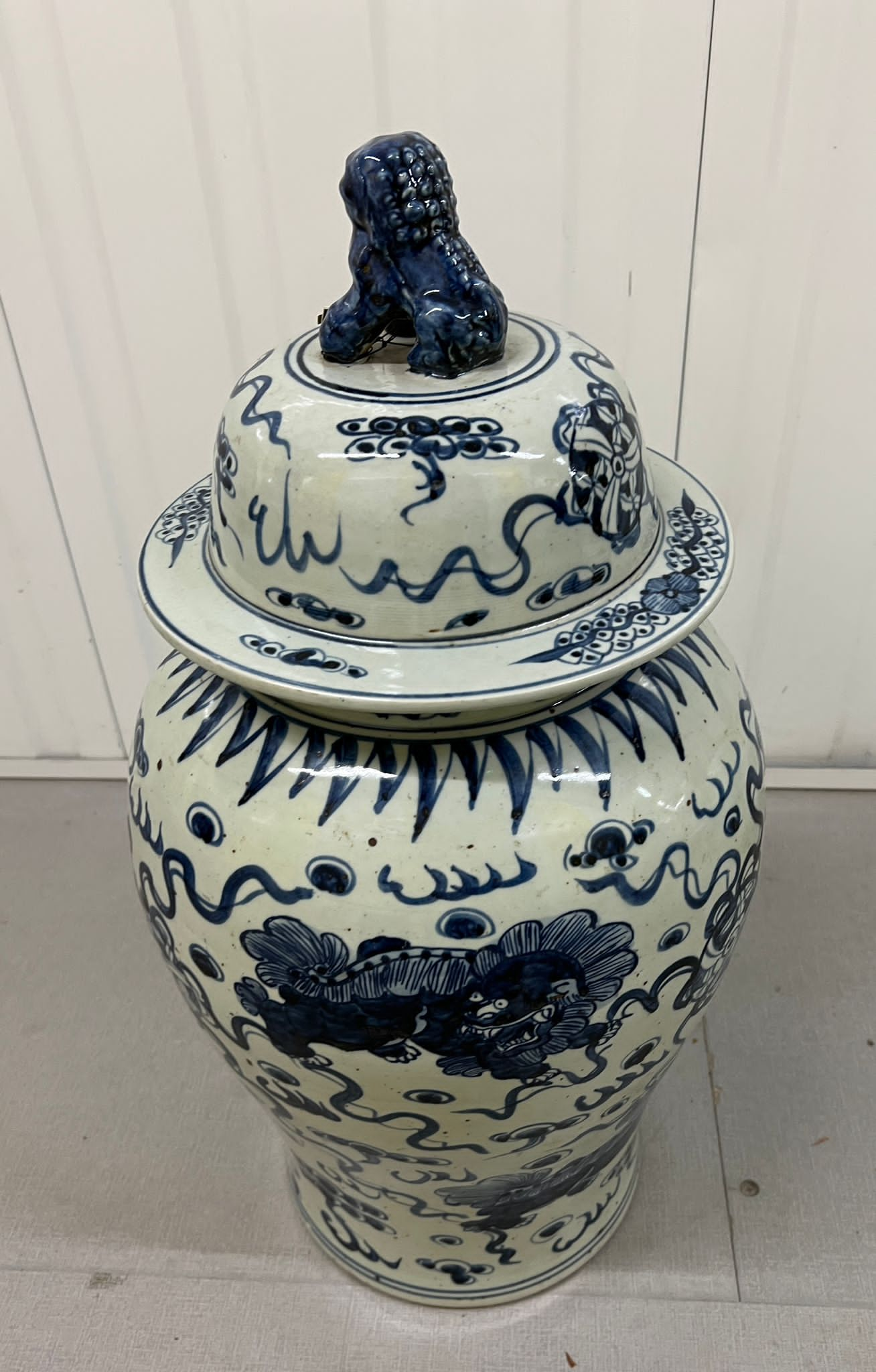 OKA : A Contemporary Wen Emperor blue and white lidded vase 50cm H