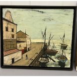 Charles Levier (1920-2003), oil on canvas of a harbour scene (Framed size 66cm x 56cm)