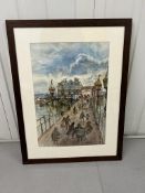 Alan Sorrell RWS 1904-1974, watercolour 'Figures on Southend Pier signed and dated 1971, gallery