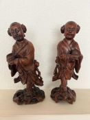 Two Chinese carved hardwood figures H 35cm