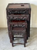 A set of four carved Hung-Mu wood nesting tables (H72cm W50cm D37cm)