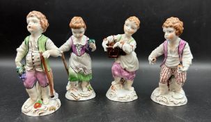 A selection of four miniature porcelain Dresden, Potschappel figurines