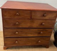 A two over three chest of drawers with bun handles and bracket feet ( 105cm x 54D x 97H)