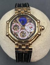 Gerald Genta very attractive and rare yellow gold, marked 750 octagonal skeletonized minute