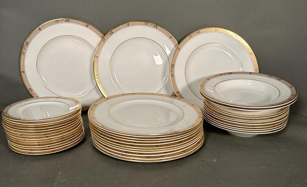 A Part Minton Caliph dinner service to include dinner plates, bowls and side plates