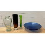 A selection of glass vases and bowl