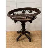 A Mahogany jardinière stand carved stand with eagles and floral theme (Sadly badly broken, see