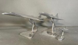 Concorde Interest: A selection of three metal Concorde desk models various sizes.