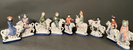 Nine hand decorated figures from Rye Pottery Chaucers's Canterbury Tales series.
