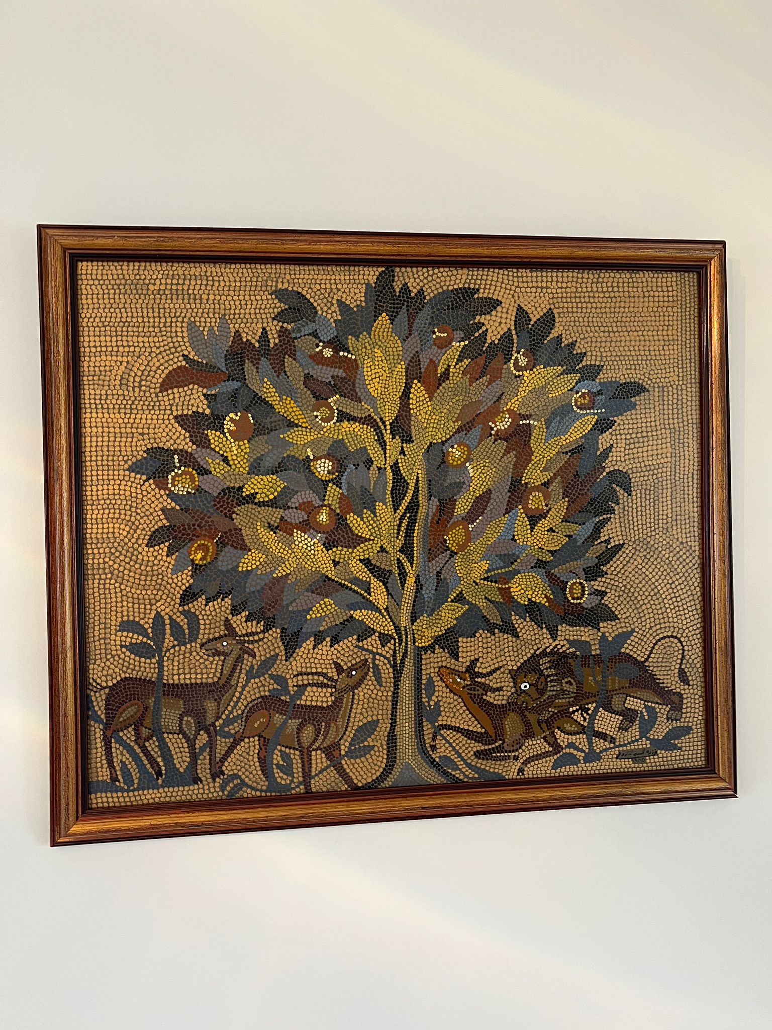 A mosaic style Islamic picture of a deer under a tree (59cm x 49cm)