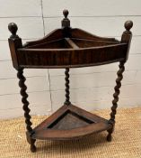 An Arts and Crafts style oak umbrella or hall stand with barley twist supports (H72cm)