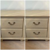A pair of contemporary bedsides with two drawers (H63cm W62cm D41cm)