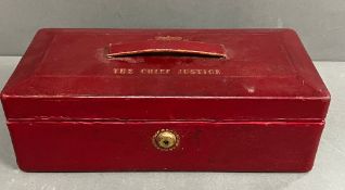 The Chief Justice Victorian Red Leather Despatch Box A Rectangular Red Leather covered Dispatch Box,