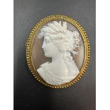 Yellow gold shell cameo brooch of a woman