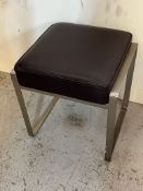 A contemporary brown leather stool on brushed chrome frame by Flexform (44cm x 40cm x 47cm H)