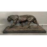 PROWLING PANTHER BRONZE SCULPTURE, signed 'Bugatti', by Talos Gallery, marble base, 52cm L x 22cm