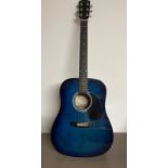 Coldplay signed guitar. This Johnson Acoustic Guitar in Blue has been signed by the entire