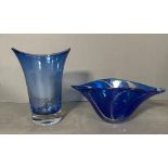 Two Art Glass blue ground vases