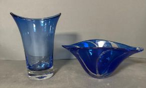 Two Art Glass blue ground vases