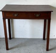 A writing desk/side table possibly Georgian with single drawer to centre (H73cm W80cm D45cm)