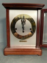 A German glass and mahogany cased eight day striking mantel clock by J Kieninger