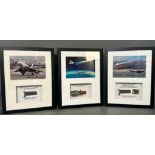 Three limited edition signed Concorde box framed photos and pieces of actual Concorde planes. Adrian