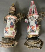 A pair of 19th Century Chines vase lamp conversions with brass fittings AF