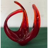 A Murano style selenium red and orange glass sculpture (H24cm)