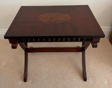 A reproduction side table on cross support legs (58cm x 42cm)