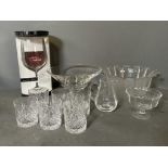 A selection of Darlington cut glass and crystal items to include milk jug, sugar bowl, footed bowl