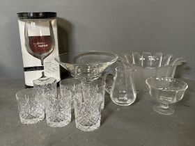 A selection of Darlington cut glass and crystal items to include milk jug, sugar bowl, footed bowl