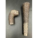 Two silver walking cane handles