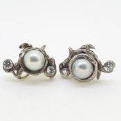 Silver Pearl and cubic zirconia clip earrings