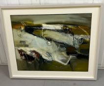 Chris Sims oil on board 'Lowside' 91cm x 76.5cm Brian Sinfield gallery label verso.