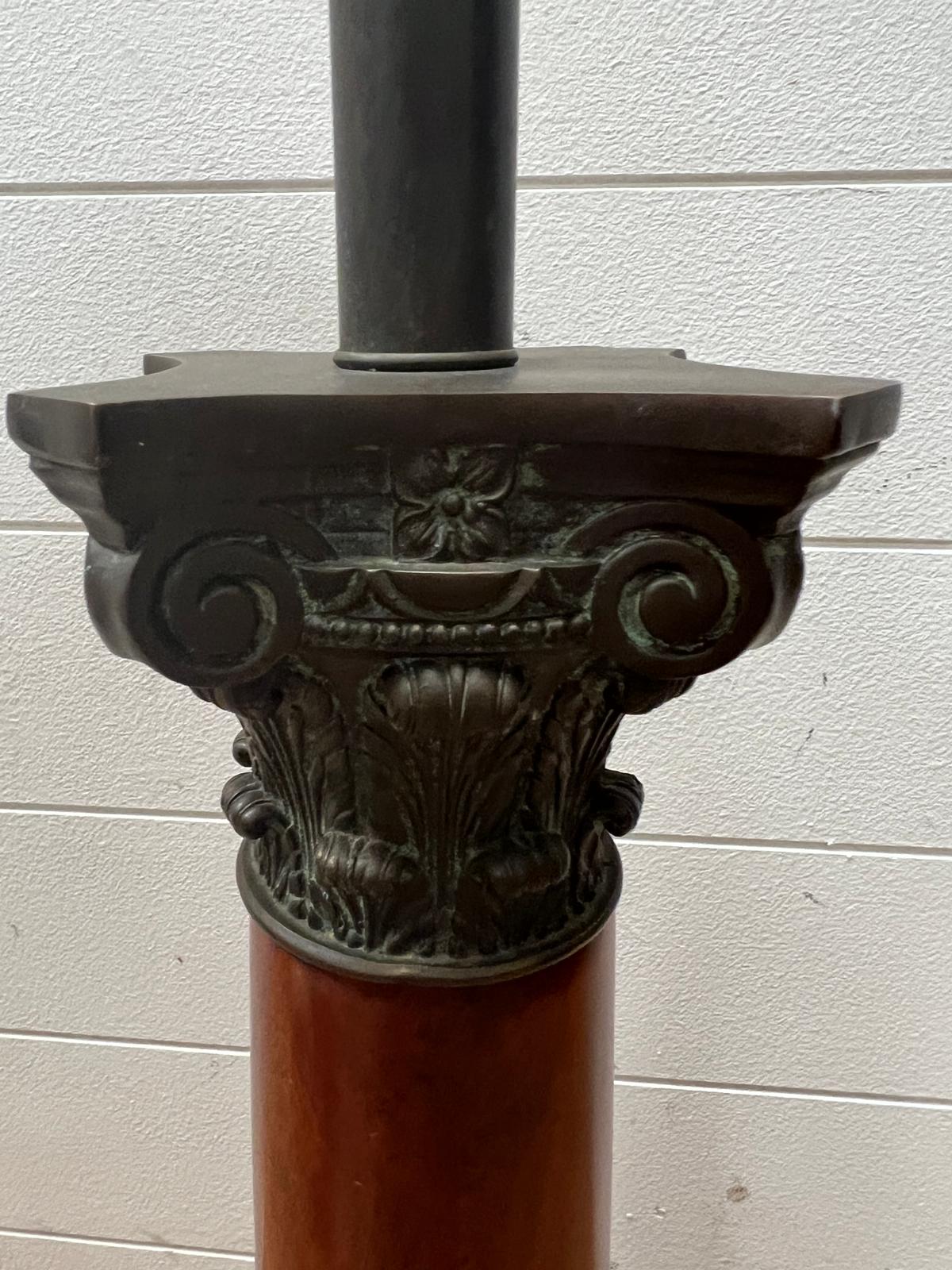 A single column wooden lamp base, with bronze top Height 68cm - Image 3 of 6
