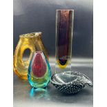 Four pieces of Art glass various makers